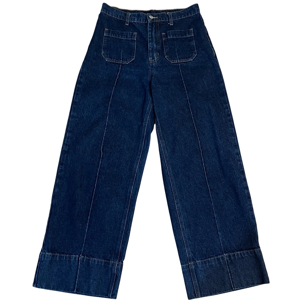 Entro Dark Denim Wide Leg Jeans M Nostalgia Pants High Rise Patch Pocket